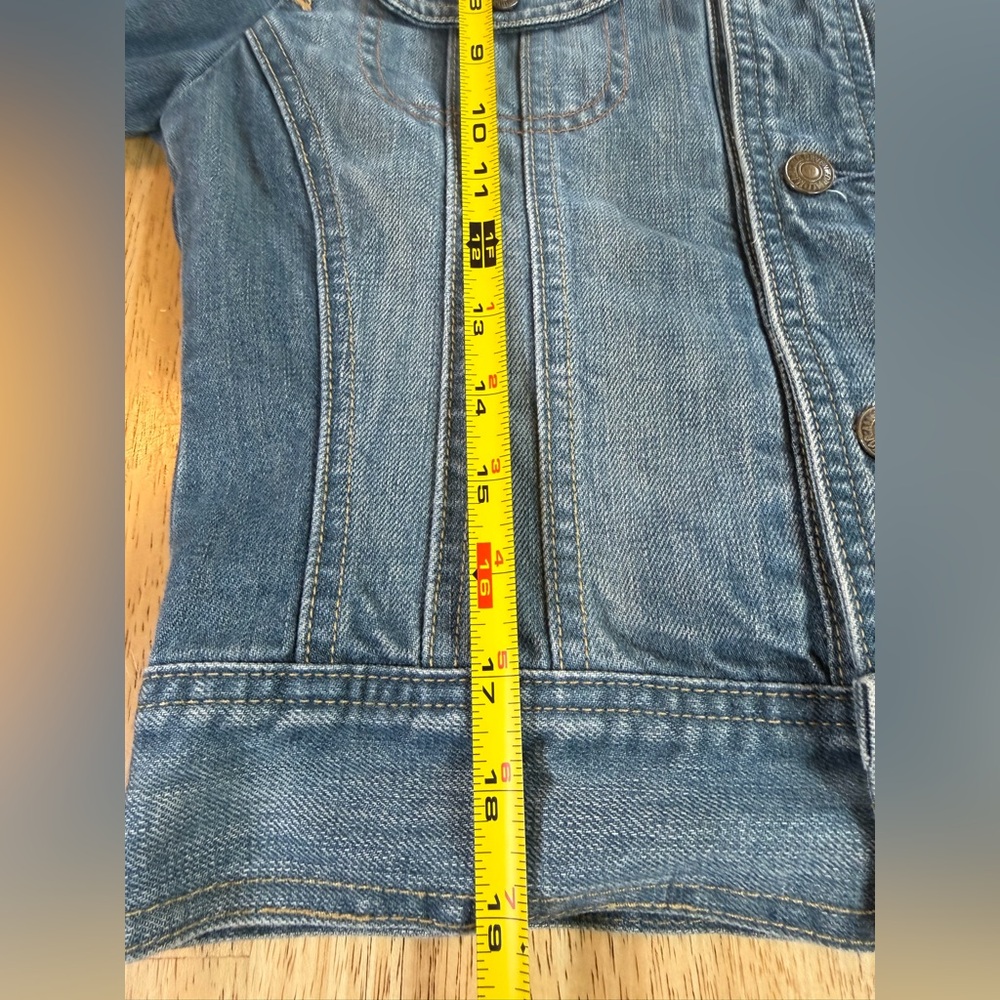 7 For All Mankind Women’s Small Blue Denim Jean Jacket Medium Wash Lined Trucker - Picture 13 of 13
